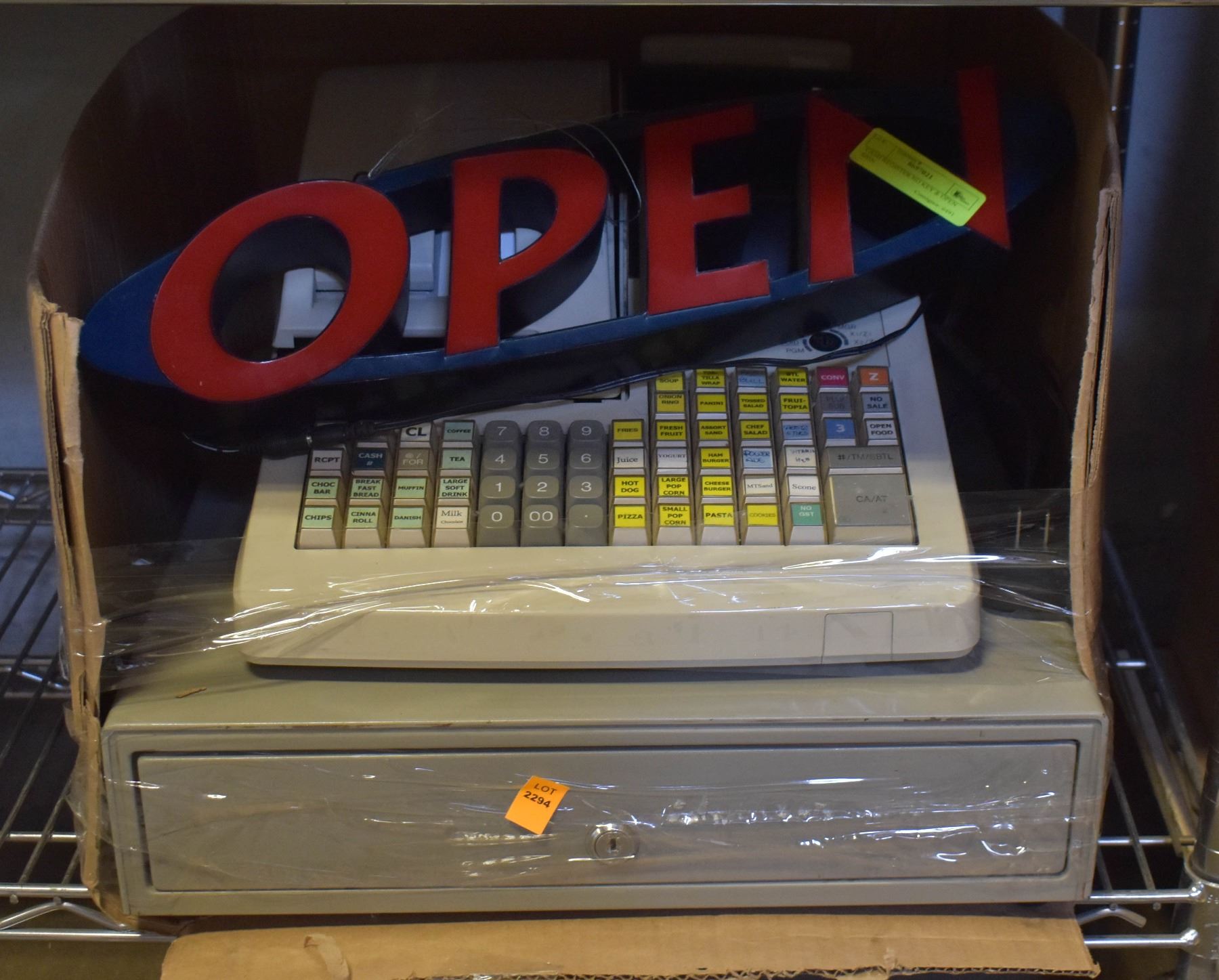 CASH REGISTER NO KEY & OPEN SIGN