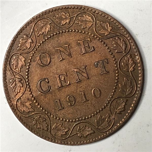 Canadian Large Cent 1910 UNC TRACE RED
