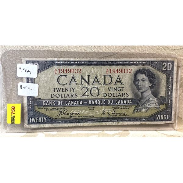 Canada $20 Bill 1954DF