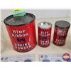 Image 4 : BLUE RIBBON Grouping : Coffee Jars (2); Baking Powder Tins (3); Bastid's BBQ Beats Records (2); Spic