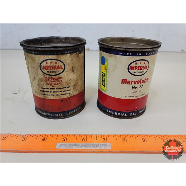 IMPERIAL MARVELUBE TINS w/Lids (2) (Both Measure 4-1/2"H x 3-1/2"Dia) (SEE PICS!)