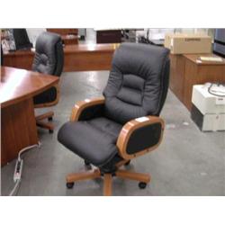 Black Leather High Back Chair w/ Cherry Arms