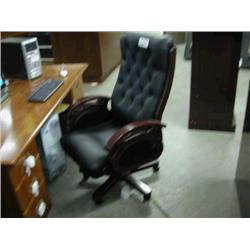 High Back Leather Executive Chair, Mahogany Arms