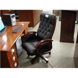 High Back Leather Executive Chair, Mahogany Arms