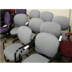 8 Blue Fabric/Black Frame Chairs