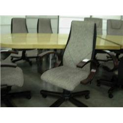 Beige/Black Conference Chair - Mahogany Arms