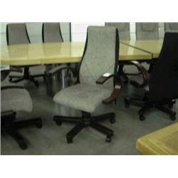 Beige/Black Conference Chair - Mahogany Arms