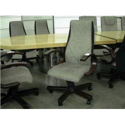 Beige/Black Conference Chair - Mahogany Arms