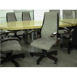 Beige/Black Conference Chair - Mahogany Arms