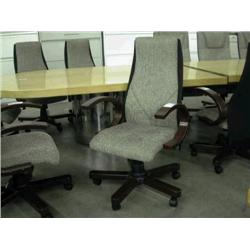 Beige/Black Conference Chair - Mahogany Arms