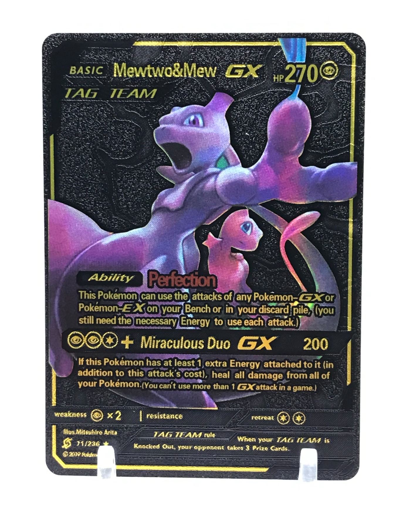 LIMITED EDITION Pokemon Mewtwo & Mew GX Tag Team 270 HP Black Foil Fan ...