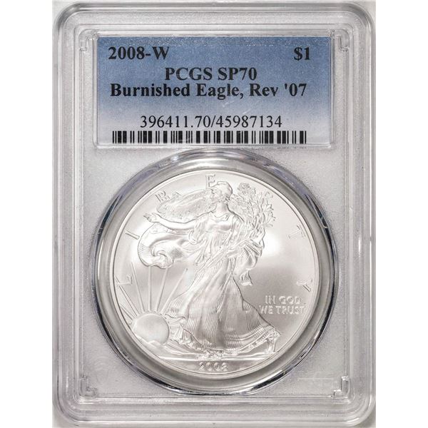 2008-W $1 Burnished Eagle Reverse '07 American Silver Eagle Coin PCGS SP70