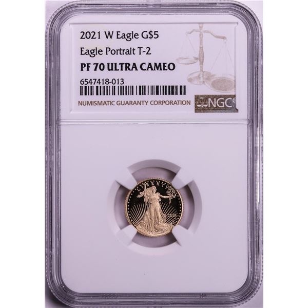 2021-W Type 2 $5 Proof American Gold Eagle Coin NGC PF70 Ultra Cameo