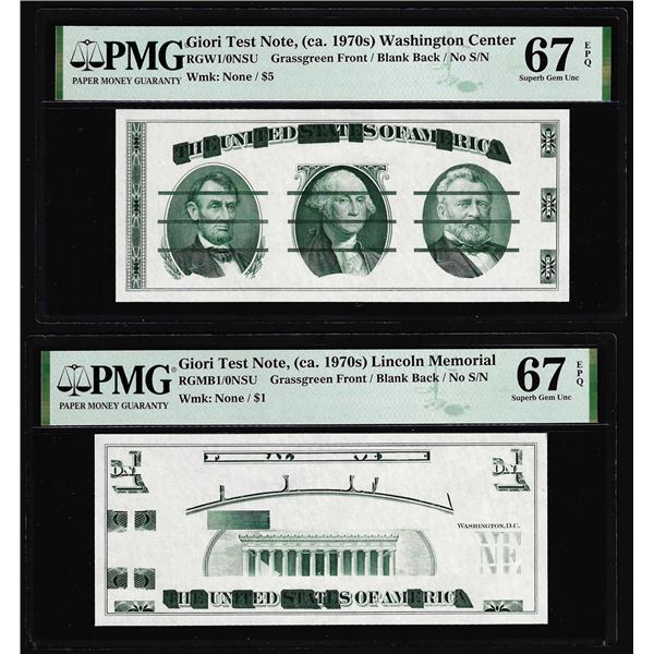 Set of Giori Test Note Washington & Lincoln Memorial PMG Superb Gem Unc 67EPQ