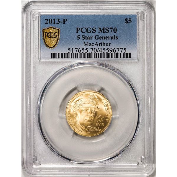 2013-P $5 Liberty 5 Star Generals MacArthur Gold Coin PCGS MS70