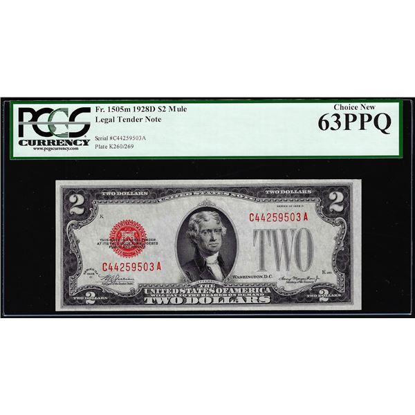 1928D $2 Legal Tender Note Fr.1505m Mule PCGS Choice New 63PPQ