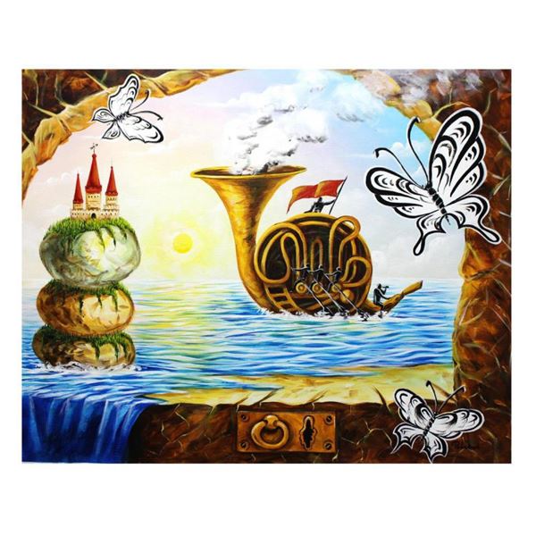 Eugene Poliarush "Musical Boat" Original Oil on Canvas