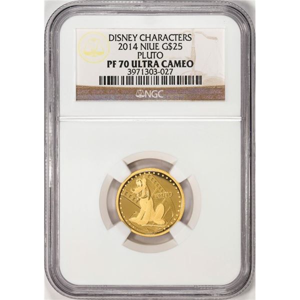 2014 Niue $25 Proof Disney Characters Pluto Gold Coin NGC PF70 Ultra Cameo W/ COA