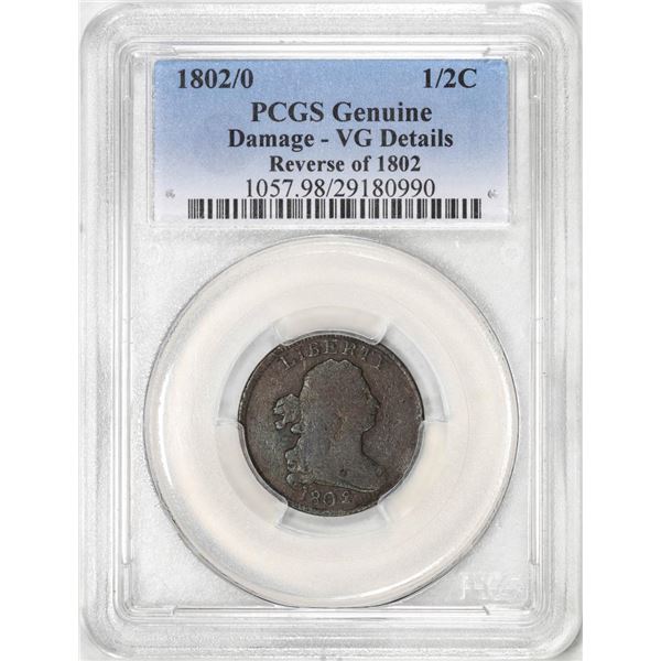 1802/0 Reverse of 1802 Draped Bust Half Cent Coin PCGS VG Detail