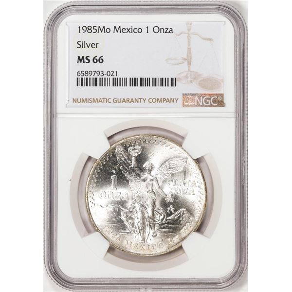 1985Mo Mexico 1 Onza Libertad Silver Coin NGC MS66