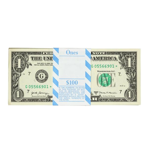 Pack of (100) Consecutive 2017A $1 Federal Reserve Star Notes Chicago