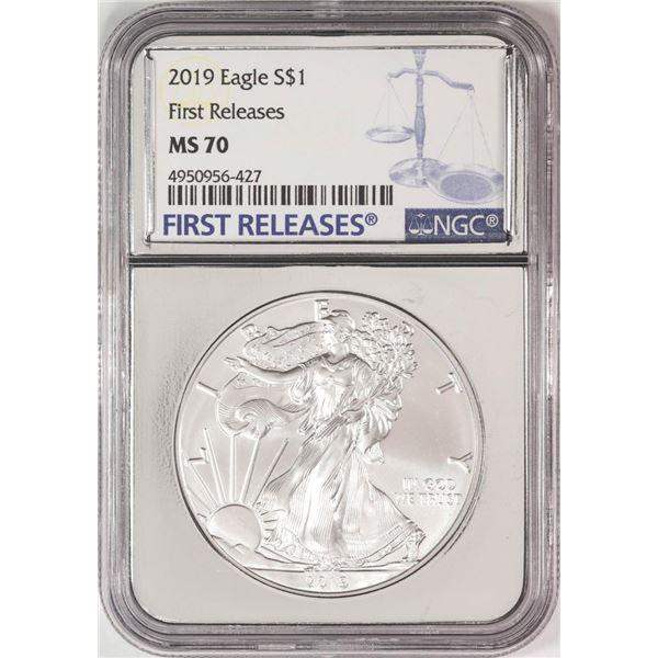 2019 $1 American Silver Eagle Coin NGC MS70 First Release Silver Foil Label