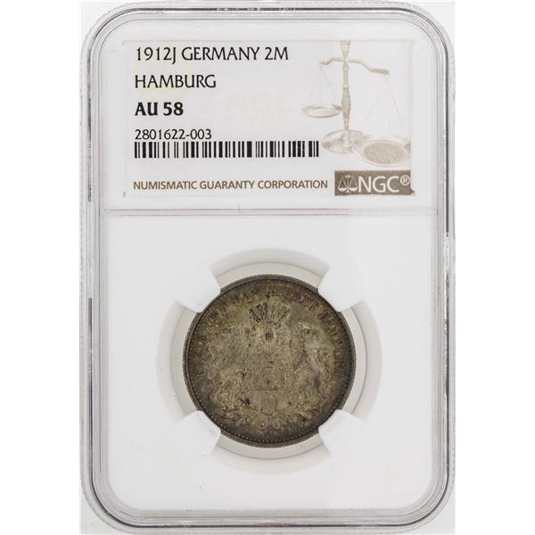 1912-J Germany Hamburg 2 Marks Silver Coin NGC AU58