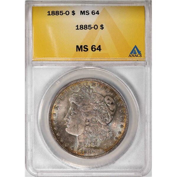 1885-O $1 Morgan Silver Dollar Coin ANACS MS64 Amazing Toning