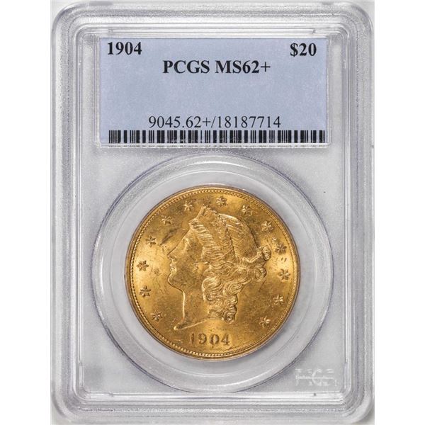 1904 $20 Liberty Head Eagle Gold Coin PCGS MS62+