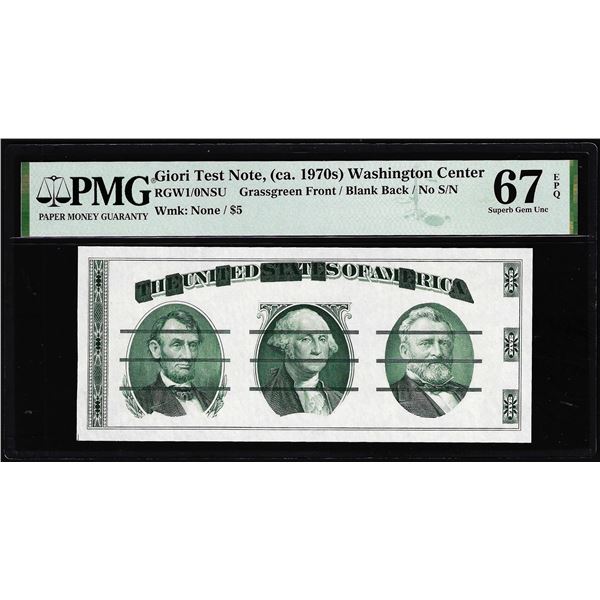 Circa 1970's Washington Center Giori Test Note PMG Superb Gem Uncirculated 67EPQ