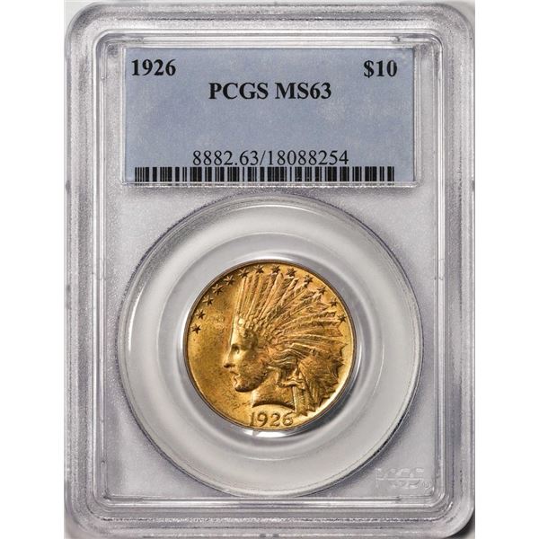 1926 $10 Indian Head Eagle Gold Coin PCGS MS63