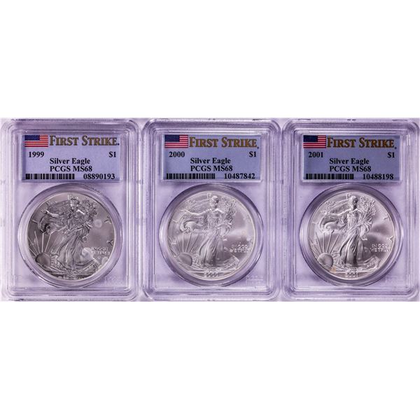 Lot of 1999-2001 $1 American Silver Eagle Coins PCGS MS68 First Strike