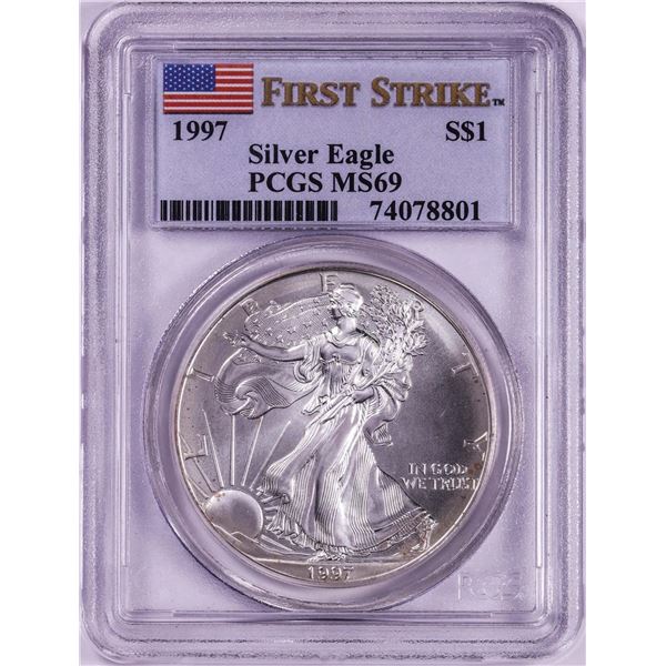 1997 $1 American Silver Eagle Coin PCGS MS69 First Strike