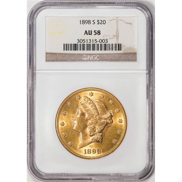 1898-S $20 Liberty Head Double Eagle Gold Coin PCGS AU58