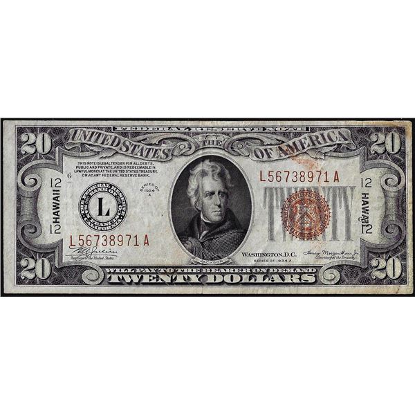 1934A $20 Hawaii WWII Emergency Issue Federal Reserve Note