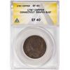 Image 1 : 1787 Connecticut Draped Bust Left Colonial Copper Coin ANACS EF40