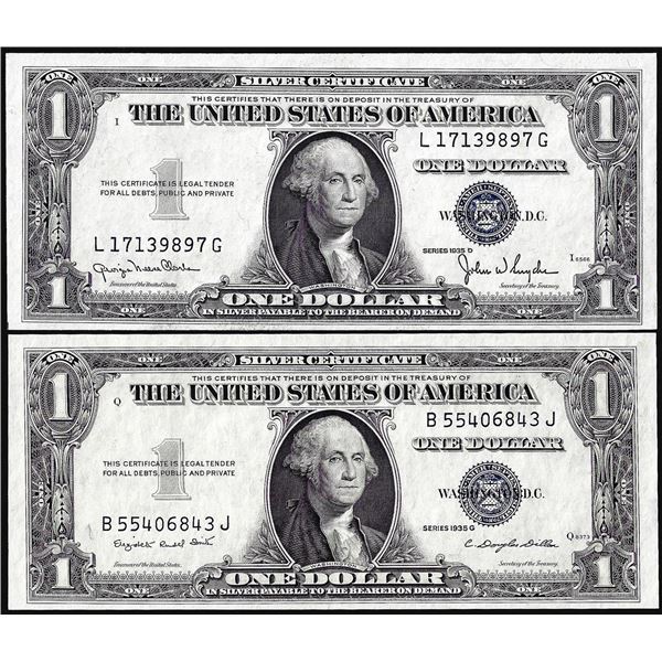Lot of 1935D & 1935G $1 Silver Certificate Notes Uncirculated