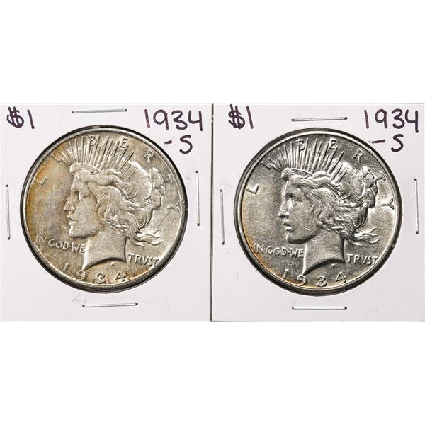 Lot of (2) 1934-S $1 Peace Silver Dollar Coins