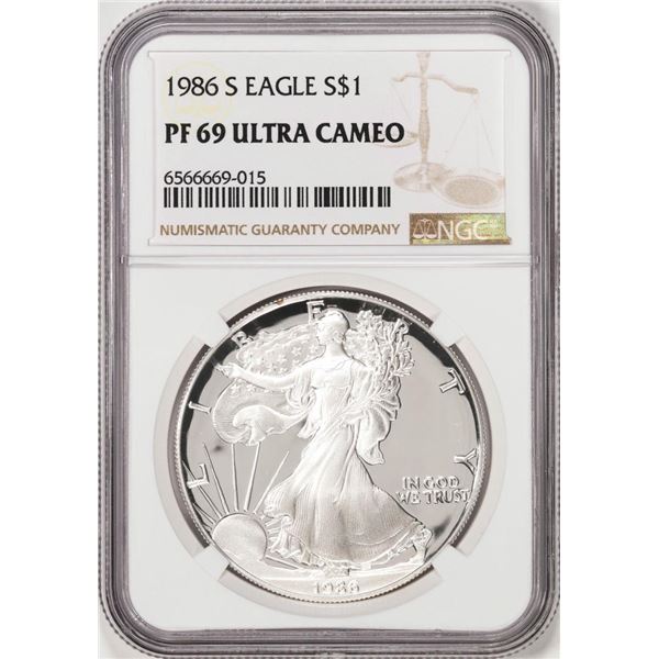 1986-S Proof $1 American Silver Eagle Coin NGC PF69 Ultra Cameo