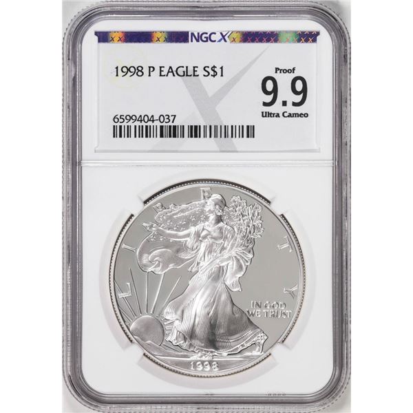 1998-P $1 Proof American Silver Eagle NGCX Proof 9.9 Ultra Cameo