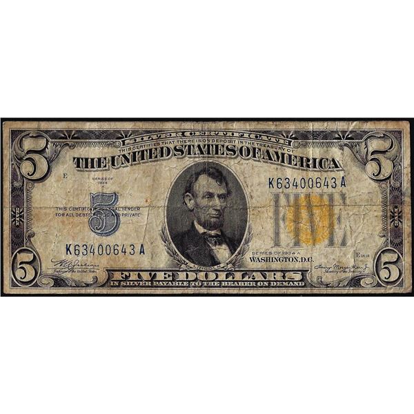 1934A $5 North Africa WWII Emergency Issue Silver Certificate Note