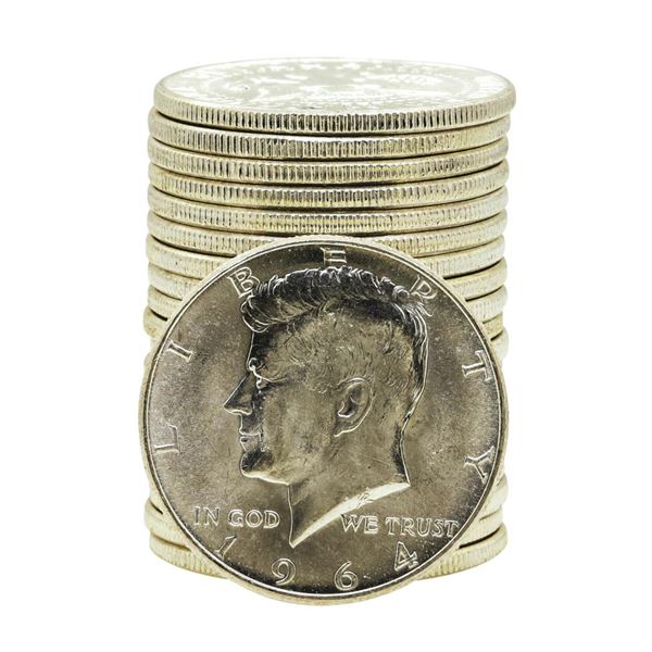 Roll of (20) Brilliant Uncirculated 1964 Kennedy Half Dollar Coins