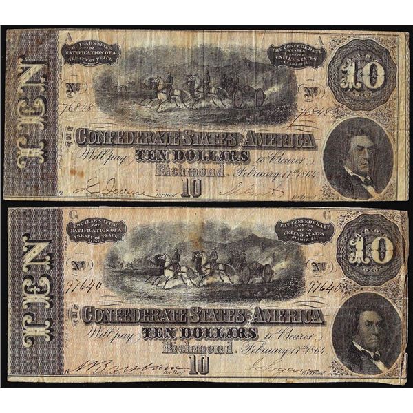 Lot of (2) 1864 $10 Confederate States of America Notes
