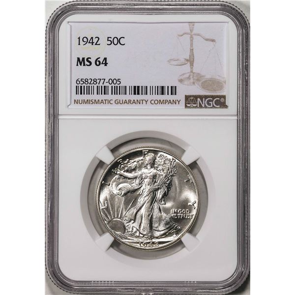 1942 Walking Liberty Half Dollar Coin NGC MS64