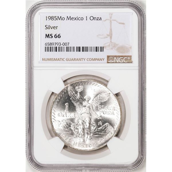 1985Mo Mexico 1 Onza Libertad Silver Coin NGC MS66