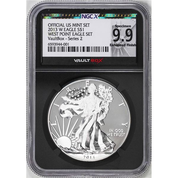2013-W $1 American Silver Eagle Coin NGCX Specimen 9.9 Enhanced Finish VaultBox S02