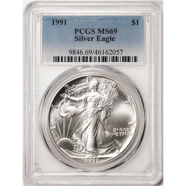 1991 $1 American Silver Eagle Coin PCGS MS69