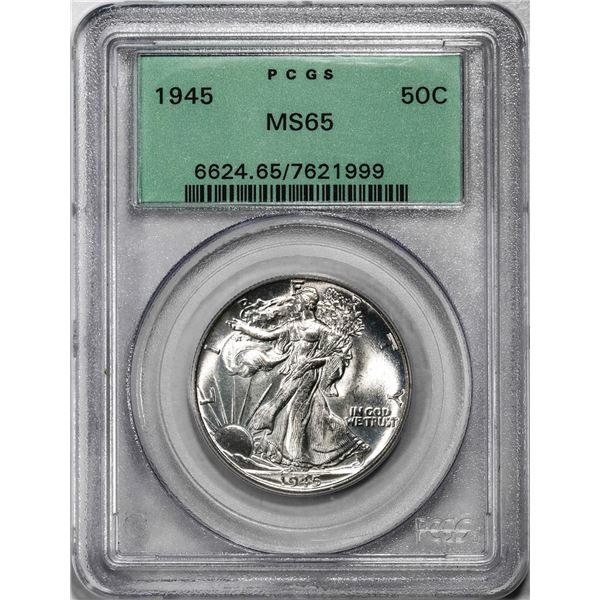 1945 Walking Liberty Half Dollar Coin PCGS MS65 Old Green Holder