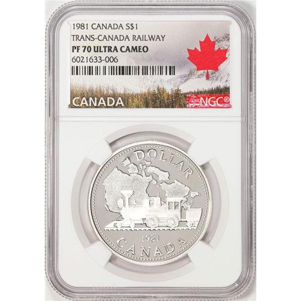 1981 Canada $1 Proof Trans-Canada Railway Silver Dollar Coin NGC PF70 Ultra Cameo