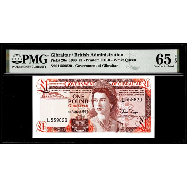 1988 Gibraltar British Administration One Pound Note PMG Gem Uncirculated 65EPQ